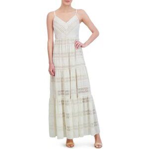 NWT ELIZA J Lace Inset Tiered Maxi Sundress Ivory 10